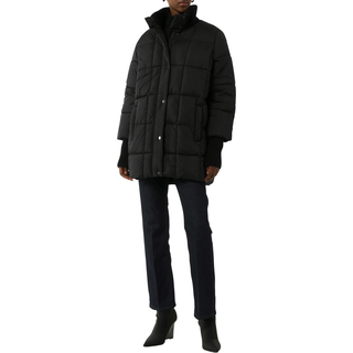 Steppmantel COMMA, Damen, Gr. 42, schwarz, Web, Obermaterial: 100% Polyester. Futter: 55% Polyester, 45% Viskose, unifarben, bequem ca. Mitte Oberschenkel, Rundhals, extrabreites Bündchen, Mäntel Steppmantel, mit Stehkragen und extra breiten Bündchen