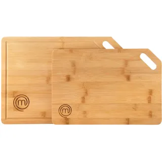 MasterChef Schneidebrett Holz Set, Küchenbrett, Ein Holzbrett groß (38,5cmx27,5cm) Eine Mittlere Größe (34cmx23,5cm), mit Aufhängung/Tragegriff, Holzschneidebrett mit Saftrille