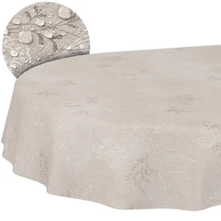 ANRO Tischdecke Stoff Oval 180 x 140 cm Beige