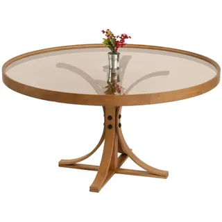 ASIR Elegant Coffee Table, Solid Beech Wood & Tempered Glass Top (80 cm), Walnut Color | Disassembled for Easy Assembly | Perfect for Modern Living Spaces