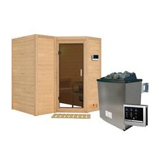 KARIBU Sauna »Riga 1«, inkl. 9 kW Saunaofen mit externer Steuerung, für 3 Personen - beige