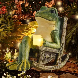Vmxlso Deko Frosch Für Draußen, Solar Frosch Gartendeko, Frosch Deko Garten mit Wasserdicht Lichterketten, Lustige Frosch Statue, Frosch Figur, Tier Garten Statue für Terrasse Rasen Teiche