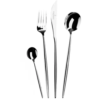Besteck-Set "Lotus, im Geschenkkarton, wahlweise als 24- oder 30-teiliges Set", silberfarben, 24 tlg., Chromnickelstahl 18/10, PICARD & WIELPÜTZ SOLINGEN, Essbesteck-Sets, Besteck-Set, modernes und außergewöhnliches Design
