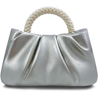 Beatfull, Abendtasche für Damen, kleine Perlen, weiches Leder, gerüschte Tasche, Hochzeit, Braut, Clutch, Party, Abschlussball, Crossbody-Tasche, silber