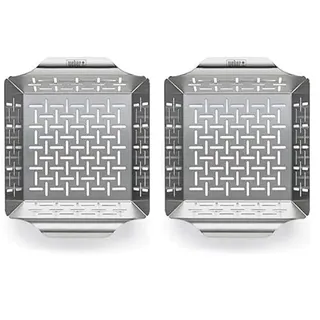 Weber Deluxe Grillkorb - Klein (24 x 19cm), Hitzebeständige & spülmaschinenfeste BBQ Grillschale aus Edelstahl, Ideal für Beilagen (Fleisch, Gemüse), für alle Grilltypen geeignet - Silber (6481)