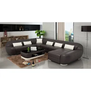 Design Leder Polster Sitz Zimmer Eck Wohn Sofa Couch Designer Garnitur XXL+USB - Grau