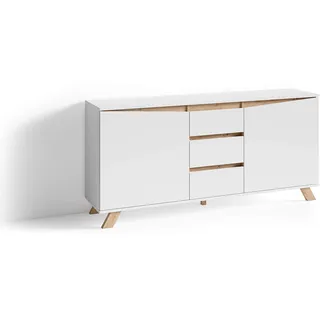 byLIVING Sideboard 160 x 80 x 38 cm matt weiß / Eiche-Optik