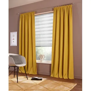 MY HOME »Raja, Gardinen mit Kräuselband, Vorhänge Wohnzimmer« Kräuselband 2 Stk. tlg. 2er-Set, Bestseller, einfarbig, modern, pflegeleicht, Mikrofaser