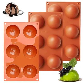 LUKIUP Silikonform 3-Stück, Große Größe 6 Löcher, Halbkugel Backform für Schokolade, Kuchen, Gelee, Dome, Mousse, gray, Silikon, oven-safe, freezer-safe
