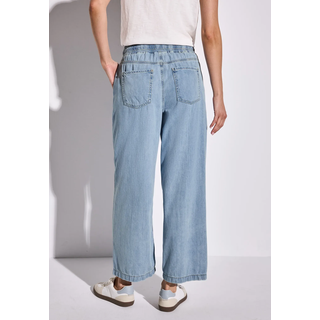 Weite Jeans STREET ONE, Damen, Gr. 27, Länge 26, blau (light blau clean), Denim/Jeans, Obermaterial: 50% Baumwolle, 50% Lyocell, unifarben, lang, Jeans Weite Jeans, mit elastischem Bund und Tunnelzug