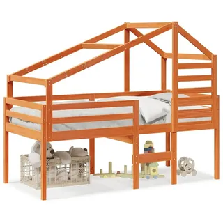 vidaXL Hochbett mit Dach Wachsbraun 80x200 cm Massivholz Kiefer - Braun