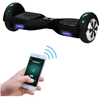 ROBWAY W1 Hoverboard | Elektroroller 700 Watt - 6,5 Zoll - 15 km/h - Bluetooth - LEDs - Soundeffekt - Smart Elektro Scooter - Jugendliche & Erwachsene - Schwarz
