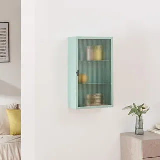 [en.casa] Hängeschrank Zundert mit geriffelter Glastür 60x35x15 cm Stahl Mintgrün