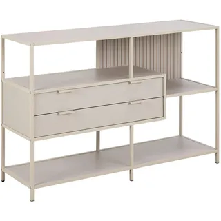 Regal , Hellgrau , Holzwerkstoff , 3 Fächer , 2 Schubladen , 114x78x35 cm , Wohnzimmer, Regale, Bücherregale