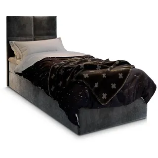 Masseno Boxbett Lena 90 90x200 cm mit Matratze und Topper - Grau , Holz , H2 + H3 , 90x200 cm , Schlafzimmer, Betten, Boxspringbetten