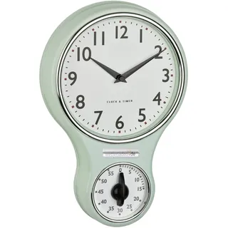 TFA Dostmann Analoge Retro-Wanduhr mit Timer, 60.3073.20, Eieruhr bis 60min, Küchenwanduhr, inkl Quarzuhr, mit Glasabdeckung, Vintage Design (Türkis mit Batterie)
