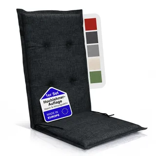 BI International Relexo Premium - Hochlehner Auflage Gartenstuhl Stuhlauflage mit Polster, Outdoor Sitzkissen & Stuhlkissen für Gartenmöbel Auflage wetterfest, Sitzkissen bequem (Anthrazit, 4er Set)