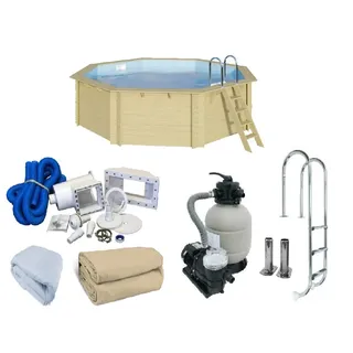 TREND Holzpool Set Achteck 470 x 470 x 124 cm Innenhülle weiß,Trend Holzpool Set Achteck