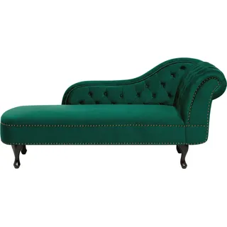 BELIANI Chaiselongue Rechtsseitig Dunkelgrün Samtstoff Holzfüße Glamourös - Grün, Braun