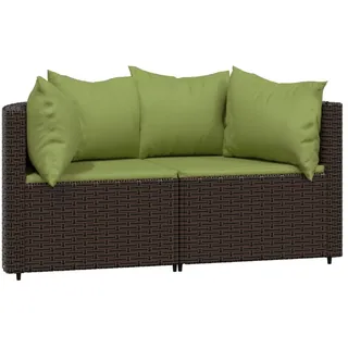 vidaXL Garten-Ecksofas mit Kissen 2 Stk. Braun Poly Rattan - Braun
