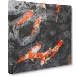 Big Box Art Karpfen & Koi Fisch Malerei Moderne Leinwand Kunstdruck Fertig zum Aufhängen, Gerahmtes Bild für Wohnzimmer Schlafzimmer Home Office Dekor, 14x14 Zoll (35x35cm)