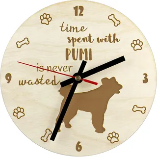 Pumi - Uhr mit Hund, Holzuhr mit Gravur, personalisierte Uhr von Art-Dog