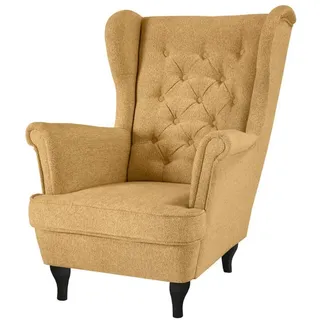 Beautysofa Chesterfield-Sessel Falco gelb mit Wenge Holzbeinen , Gelb , Textil , 82x102x92 cm , Wohnzimmer, Sessel, Ohrensessel