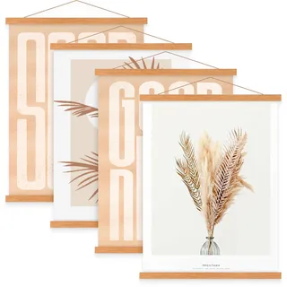 Benjia 4 Set Magnetisch Posterschiene, Magnet Magnetische A2 Posterrahmen Holz Posterleiste Posterhänger für drucken Kunstwerk (42cm, Teakholz, 4 Packungen)