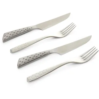 Weber Deluxe Steak-Set, 4-teilig, bestehend aus Messer & Gabel, aus hochwertigem Deutschen Edelstahl, Monoblock Design, extra scharf geschliffen, ergnomischer Griff - Silber (17844)
