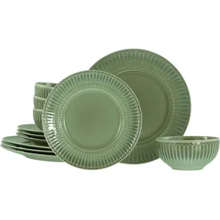 Teller-Set CREATABLE "Celadon, Teller Set 12-tlg.", grün, 12, Steinzeug, Geschirr-Sets, Teller-Set, Elegantes Stabrelief, Farbverlauf