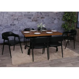 6er-Set Esszimmerstuhl HWC-P29, Küchenstuhl Lehnstuhl Polsterstuhl, Industrial Retro Vintage Kunstleder schwarz - Schwarz