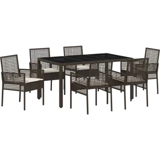 7-teiliges Garten-Dining-Set mit Kissen in Braunem Poly-Rattan, Gartenstühle DesignMöbel Neu - Braun