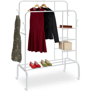 Relaxdays Kleiderständer Doppelstange mit Rollen 154x110x55cm weiß