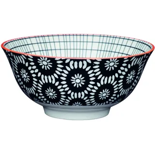 KitchenCraft ECMKCBOWL33SET - Set de Schalen de Keramik mit floralem Design deof monochrome Gänseblümchen, Steingut. - Schwarz
