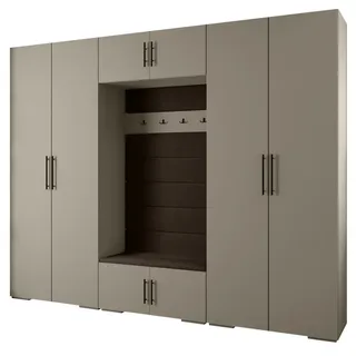 Abiks Möbel Garderoben-Set 236,7/300/47 , Kaschmir, Braun, Schwarz , Metall , Nachbildung , 18 Fächer , 300x236.7x47 cm , Garderobe, Garderoben-Sets & Garderoben-Serien, Garderoben-Sets