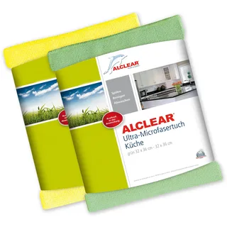 ALCLEAR 8215810yg Ultra-Microfasertücher Küchentücher Spültücher perfekt für Haushalt, Küche, Gastronomie, Gläser, Geschirr, 32 x 36 cm, grün und gelb, 2er Set Küchenhandtücher