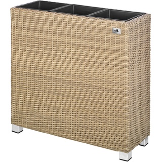 Gartenfreude Pflanzkübel, Raumteiler Polyrattan, 3x Kunststoff-Einsätze mit Aluminumfüßen, naturfarben, 76x26x73 cm, 4000-1071-062