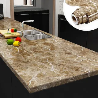 Yenhome Braun Granit-Wandpapier Arbeitsplatte Selbstklebend 76×300cm Granitoptik Tapete Wasserfest für Küchenschränke Selbstklebende Tapete Marmor Klebefolie Marmoroptik für Küche Badezimmer