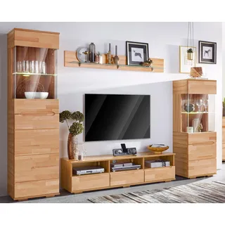 otto home Home affaire Wohnwand »Vetro,Fronten Massivholz,Korpus Holzwekstoff,Griffmulden« Set, 4 Stk. tlg., beige