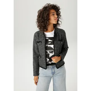 Aniston CASUAL Kurzblazer aus meliertem Bouclé-Jacquard mit Glanzfäden, grün