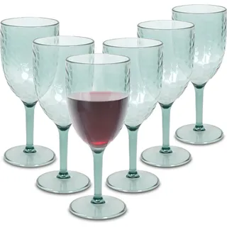 Mehrweg Camping Weinglas 350 ml transparent grün - 6er Set - Kunststoff Weinkelch wiederverwendbar - Trinkbecher für Rotwein Weißwein Stielglas Plastik Wein Glas