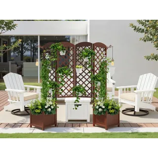Flexibles Klappsystem Wasserdichtes Tannenholz-Hochbeet mit Rankgitter 160x41x183 cm | Sichtschutz Blumenkasten mit Drainage | Garten-Pflanzkasten für Kletterpflanzen in Dunkelbraun