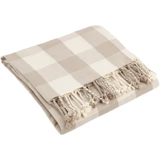 furn. Yard Chesil Check-Überwurf aus 100% Baumwolle mit Quasten – Natur – 130 x 170 cm