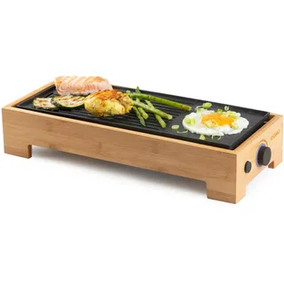 DOMO DO9270G Teppanyaki Grill Plate Bamboo Style - ‘Just Us’ Electric Plancha - Bambusholz - Beschichtung PFAS-frei - 1000 W