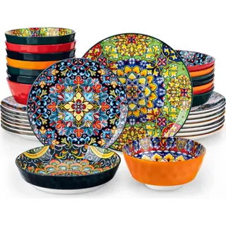 Bohemian Serviesset – 32-teilig – 8 Personen – Keramik – Essteller & Frühstücksteller – Bohemien Design - Bunt