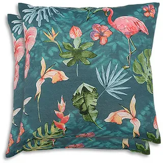 Xxxl Zierkissenset , Blau, Grün, Rosa , Textil , 2-teilig , Flamingo , Füllung: Polyester, Hohlfaser , quadratisch , 48x48 cm , Oeko-Tex® Standard 100 , pflegeleicht, hochwertige Qualität, langlebig, für den Außenbereich geeignet , Heimtextilien, Wohntextilien, Kissen, Zierkissen