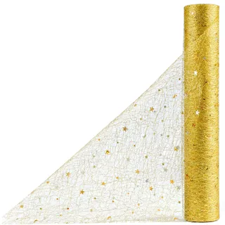 OSVINO Tischläufer Gold 30 cm x 10 m Mit Pailletten Deko Weihnachten Tischdeko Geburtstag Tischdecke Papierrolle Tischband Deko Taufe für Deko Hochzeit Esstisch Wohnzimmer Party Urlaub Handwerk