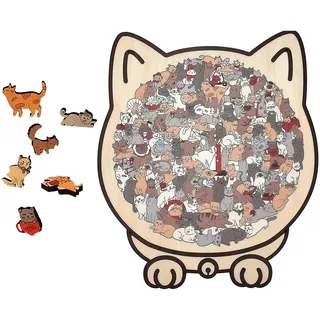 Yamobi Holzpuzzle Katzenpuzzle – 135 Teile Katzenpuzzle Holz Holz Puzzle Katzen-Silhouetten, Holzpuzzle Erwachsene Geschenk, Puzzle Holz Dekoration(A)