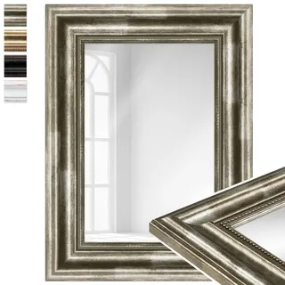 WANDStyle Kleiner Spiegel Silber, Barock Spiegel, Kleiner Wandspiegel Vintage 30x40 cm, Hängespiegel klein, Badspiegel Holz, Flurspiegel Wand, Standspiegel, Mirror H550 - Made in Germany