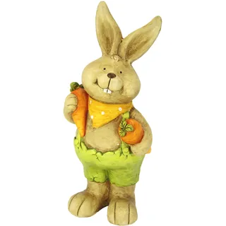 Osterhase Dekofigur 46 cm – Hasenmännchen mit Halstuch & Karotten – Osterdekoration aus Magnesia – Frühlingsdeko für Haus, Garten & Eingangsbereich